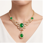 Oval Jade Cabochon Garland Necklace with Cubic Zirconia in Gold Tone - Image 2
