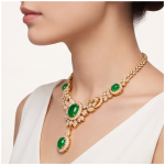 Oval Jade Cabochon Garland Necklace with Cubic Zirconia in Gold Tone - Image 8