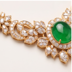 Oval Jade Cabochon Garland Necklace with Cubic Zirconia in Gold Tone - Image 6