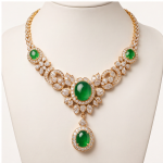 Oval Jade Cabochon Garland Necklace with Cubic Zirconia in Gold Tone