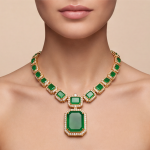 Emerald-Cut Jade Riviera Necklace with Detachable-Look Pendant Drop - 图片 2