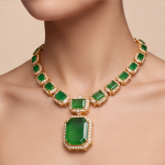 Emerald-Cut Jade Riviera Necklace with Detachable-Look Pendant Drop - 图片 4