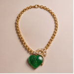 Carved Jade Heart Pendant on Chunky Gold Rolo Chain