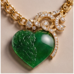 Carved Jade Heart Pendant on Chunky Gold Rolo Chain - 图片 3