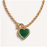 Carved Jade Heart Pendant on Chunky Gold Rolo Chain - 图片 4