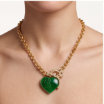 Carved Jade Heart Pendant on Chunky Gold Rolo Chain - 图片 5