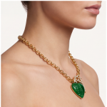 Carved Jade Heart Pendant on Chunky Gold Rolo Chain - 图片 6