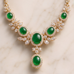 Oval Jade and Marquise Cubic Zirconia Statement Necklace in Gold Tone - Image 3
