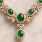 Oval Jade and Marquise Cubic Zirconia Statement Necklace in Gold Tone - Image 4