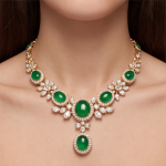 Oval Jade and Marquise Cubic Zirconia Statement Necklace in Gold Tone - Image 2