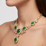 Oval Jade and Marquise Cubic Zirconia Statement Necklace in Gold Tone - Image 5