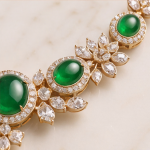 Oval Jade and Marquise Cubic Zirconia Statement Necklace in Gold Tone - Image 7