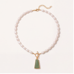 Freshwater Pearl Necklace with Tapered Green Jade Pendant and Toggle Clasp
