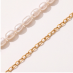 Freshwater Pearl Necklace with Tapered Green Jade Pendant and Toggle Clasp - Image 4
