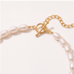 Freshwater Pearl Necklace with Tapered Green Jade Pendant and Toggle Clasp - Image 6