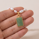 Rectangular Green Jade Pendant on Freshwater Pearl Necklace - 图片 5
