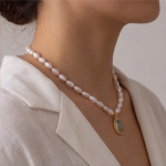 Oval Jade Cabochon Halo Pendant on Pearl and Gold Bead Necklace - Image 5