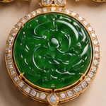 Carved Jade Medallion Collar Necklace with Pave Cubic Zirconia in Gold Tone - Image 8