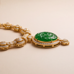 Carved Jade Medallion Collar Necklace with Pave Cubic Zirconia in Gold Tone - Image 9