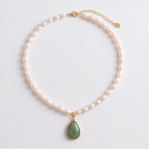 Pear-Shaped Jade Drop Pendant on Freshwater Pearl Necklace