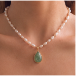 Pear-Shaped Jade Drop Pendant on Freshwater Pearl Necklace - 图片 2