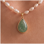 Pear-Shaped Jade Drop Pendant on Freshwater Pearl Necklace - 图片 5