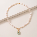 Jade Donut Pendant Necklace with Freshwater Pearls and Toggle Clasp