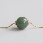 Single Jade Bead Necklace on Fine Gold Box Chain - 图片 6