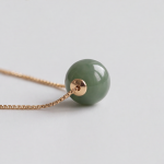 Single Jade Bead Necklace on Fine Gold Box Chain - 图片 4