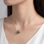 Single Jade Bead Necklace on Fine Gold Box Chain - 图片 2