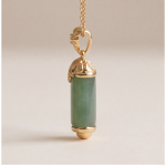 Jade Cylinder Barrel Pendant Necklace with Leaf Cap in Gold Tone - Image 7