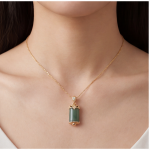 Jade Cylinder Barrel Pendant Necklace with Leaf Cap in Gold Tone - Image 5