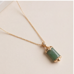 Jade Cylinder Barrel Pendant Necklace with Leaf Cap in Gold Tone