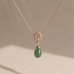 Jade Teardrop Pendant Necklace with Pearl and Cubic Zirconia Bail