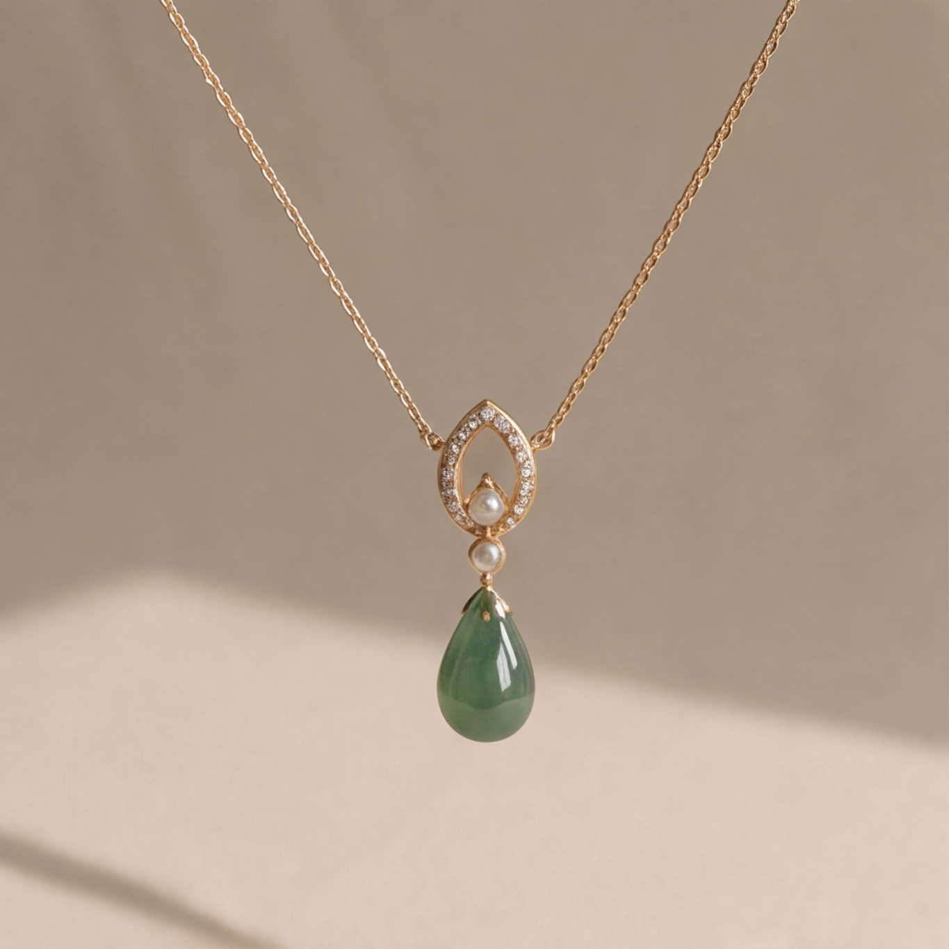 1786425327_86e3aeba-1 Jade Teardrop Pendant Necklace with Pearl and Cubic Zirconia Bail - 图片 1