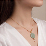 Carved Jade Disc Necklace with Pearl Stations and Filigree Bow - 图片 5