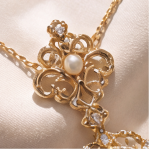 Oval Jade Cabochon Filigree Pendant Necklace with Pearl Drop - 图片 9