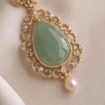 Pear-Shaped Jade Pendant Necklace in Gold Filigree with Pearl Drop - Image 3