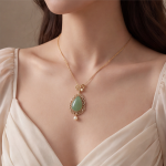 Pear-Shaped Jade Pendant Necklace in Gold Filigree with Pearl Drop - Image 2