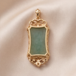 Carved Jade Plaque Pendant Necklace with Filigree Frame and Pearl Drop - Image 5