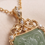 Carved Jade Plaque Pendant Necklace with Filigree Frame and Pearl Drop - Image 9