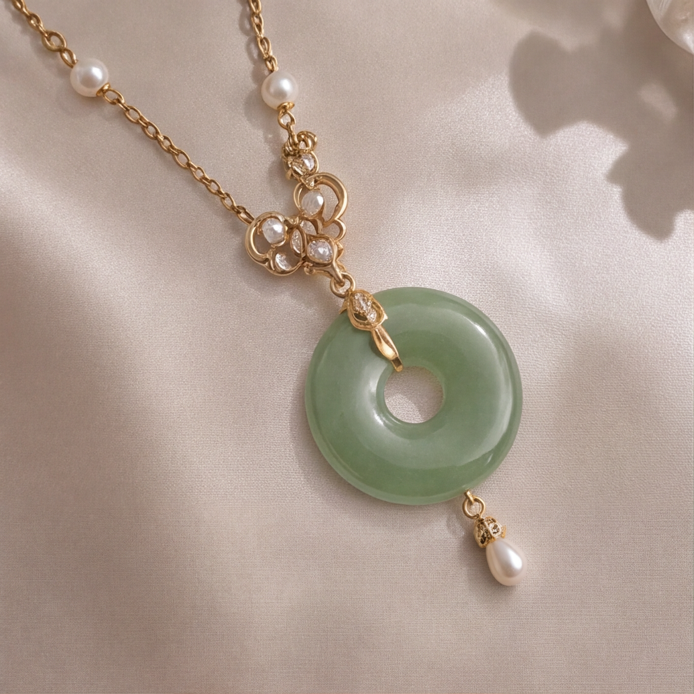 1786425924_5105c291 (1)-1 Jade Donut Pendant Necklace with Openwork Bail and Pearl Drop - 图片 1