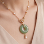 Jade Donut Pendant Necklace with Openwork Bail and Pearl Drop - 图片 6