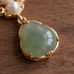 Jade Teardrop Pendant Necklace with Triple Pearl Scroll Motif - 图片 7