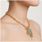 Carved Jade Centrepiece Necklace with Pearl Drops in Antique Gold - 图片 8