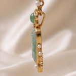 Carved Jade Plaque Necklace with Pearls on Mixed Gold Chain - Image 9