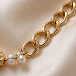 Carved Jade Plaque Necklace with Pearls on Mixed Gold Chain - Image 10