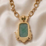 Carved Jade Plaque Necklace with Pearls on Mixed Gold Chain - Image 4