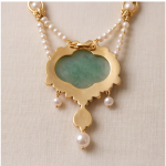 Carved Jade Medallion Double-Strand Pearl Necklace with Fringe Drops - 图片 8