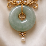 Jade Donut Necklace with Ornate Pearl Bail and Cabochon Stations - 图片 7